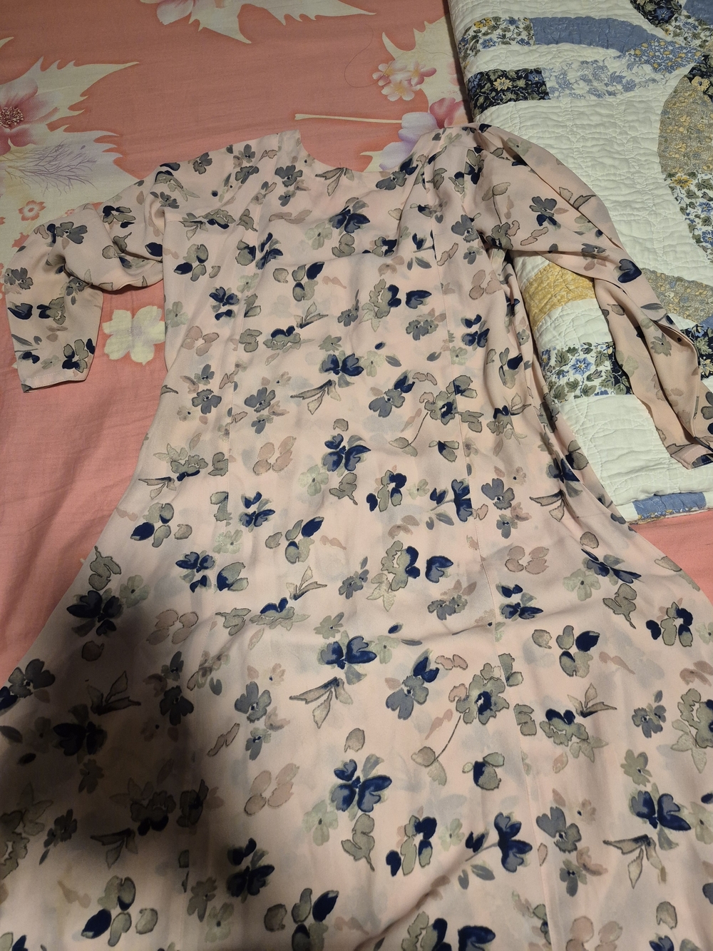 Girls Pink Floral Dress with Blue Accent